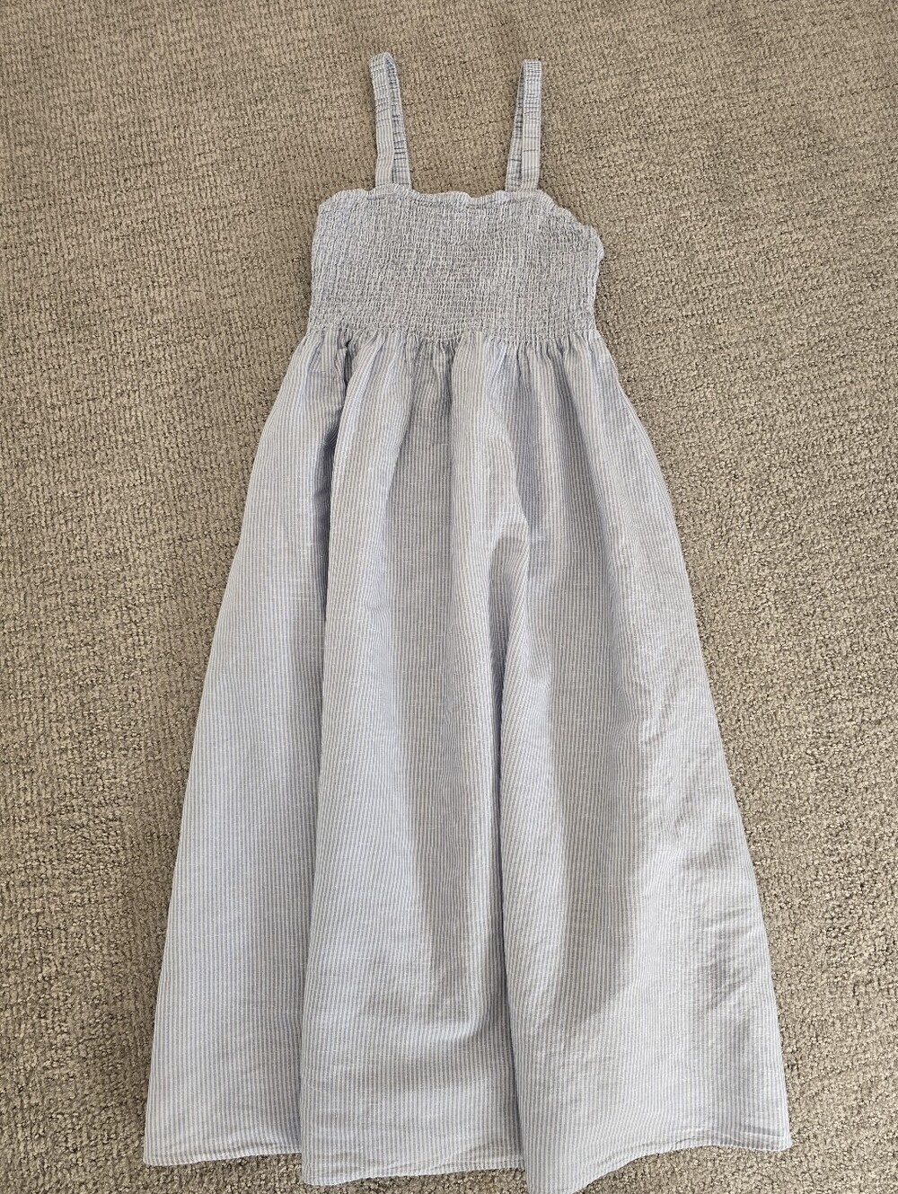 JCrew Light Blue Striped Smocked Linen Sundress